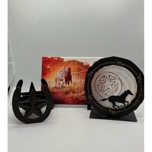 Western Decor:‎ Horse Photo, Horseshoe Pillar Candle Holder & Tea Light Holder